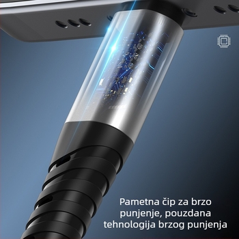 3-u-1 Pleteni kabel za podatke s brzim punjenjem (Lightning, Micro USB, Type-C), maksimalna struja 5A
