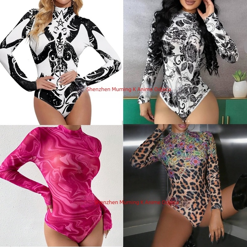 Jednodijelni kupaći kostim s dugim rukavima, 3D digitalni print s karikaturnim uzorkom, Milk Silk tkanina s 30% elastana