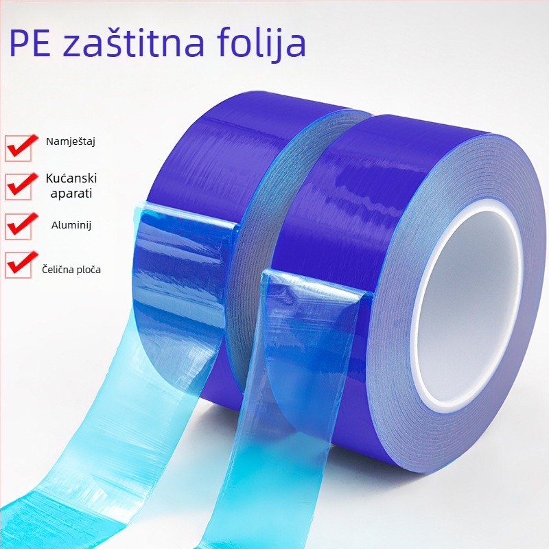 PE zaštitni film za sjajne plastične dijelove i akrilne ploče, duljina 200 m, acryl ljepilo, PE zaštitni film serije, širina po želji, viskoznost srednja–visoka