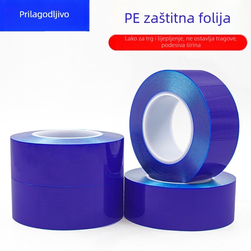 PE zaštitni film za sjajne plastične dijelove i akrilne ploče, duljina 200 m, acryl ljepilo, PE zaštitni film serije, širina po želji, viskoznost srednja–visoka