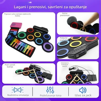 G3002 Elektronički bubnjevi – 7 bubnjeva, prijenosni sklopivi stolni set, silikonska površina, tradicionalna gumena elektronička ploča, ton 128