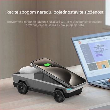 Desktop bežični punjač 3-u-1 za telefon, sat i slušalice s magnetskim punjenjem, QC3.0, 15W