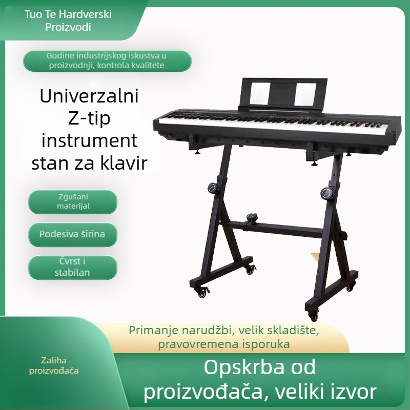 Z-tipa stalak za električno klavijature s kotačićima, metalni okvir, podesiva duljina