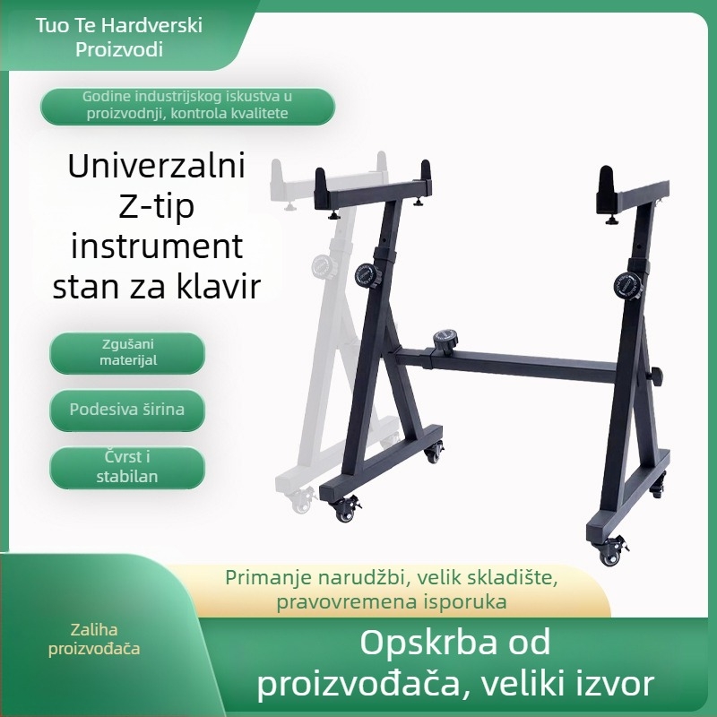 Z-tipa stalak za električno klavijature s kotačićima, metalni okvir, podesiva duljina