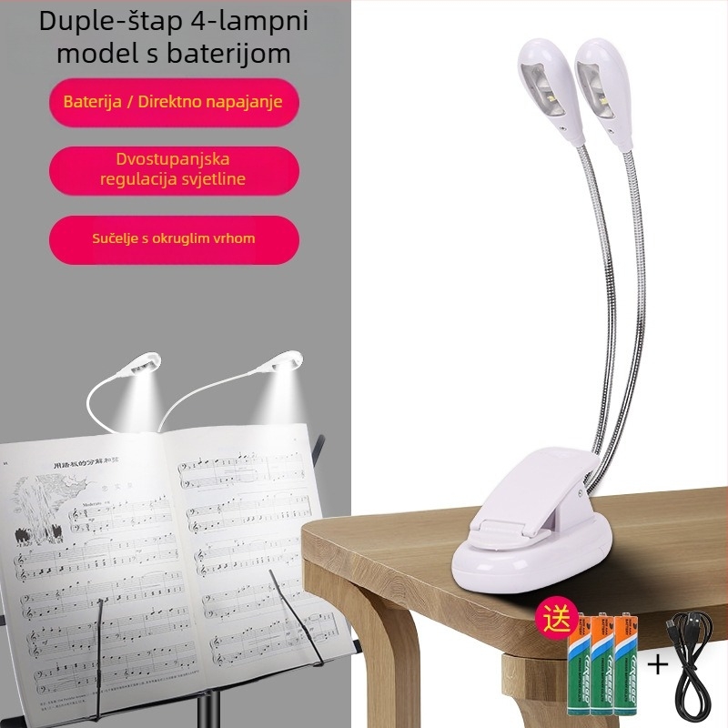 Punjavajuća LED lampica za muzički stalak, USB klipsa, podesiva, za vježbanje klavira