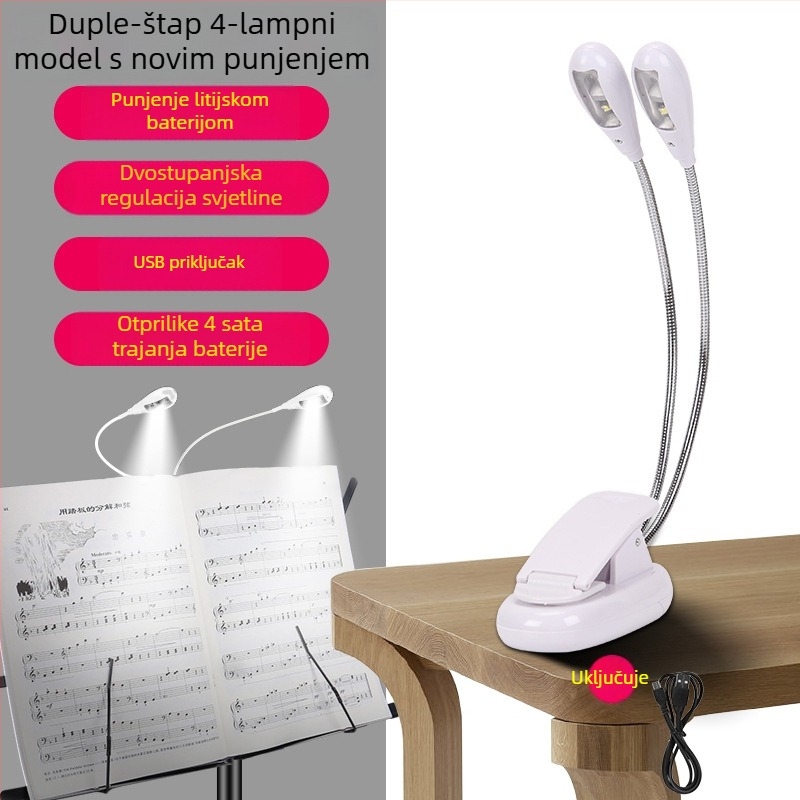 Punjavajuća LED lampica za muzički stalak, USB klipsa, podesiva, za vježbanje klavira