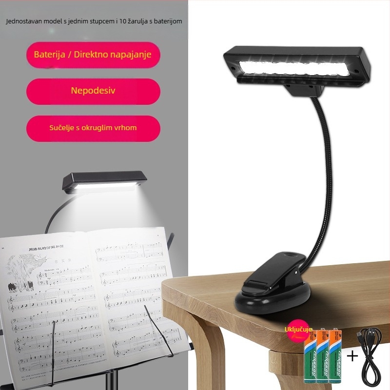 Punjavajuća LED lampica za muzički stalak, USB klipsa, podesiva, za vježbanje klavira