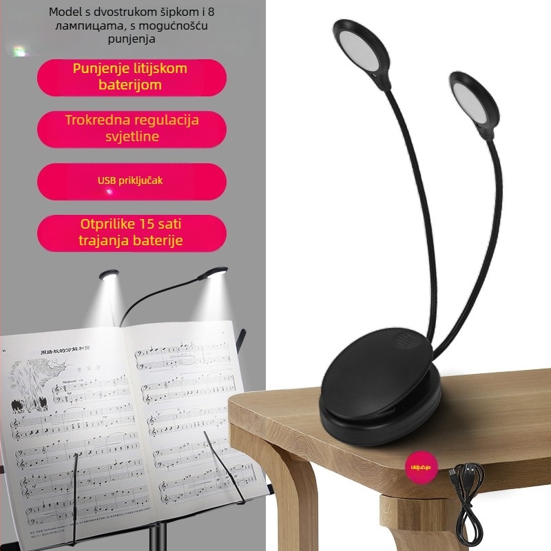 Punjavajuća LED lampica za muzički stalak, USB klipsa, podesiva, za vježbanje klavira