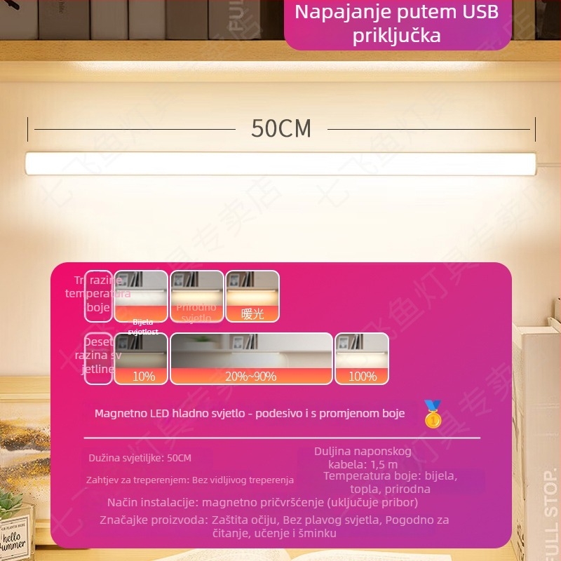 LED stolna lampica za učenje s zaštitom vida – USB napajanje, 5V, magnetska montaža, sjenilo PC+ABS, ambijentalno svjetlo