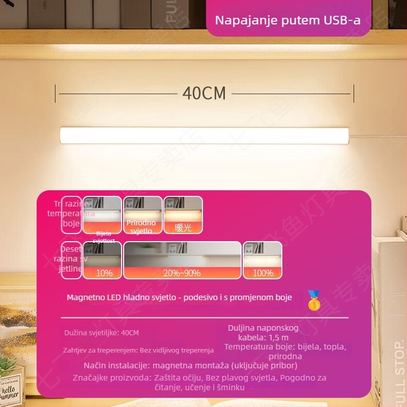 LED stolna lampica za učenje s zaštitom vida – USB napajanje, 5V, magnetska montaža, sjenilo PC+ABS, ambijentalno svjetlo