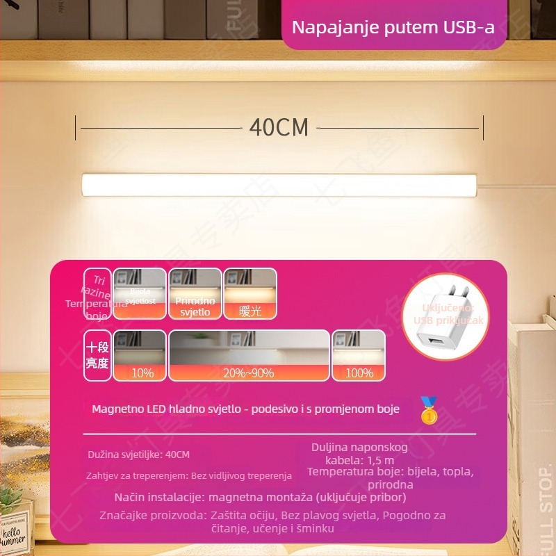 LED stolna lampica za učenje s zaštitom vida – USB napajanje, 5V, magnetska montaža, sjenilo PC+ABS, ambijentalno svjetlo