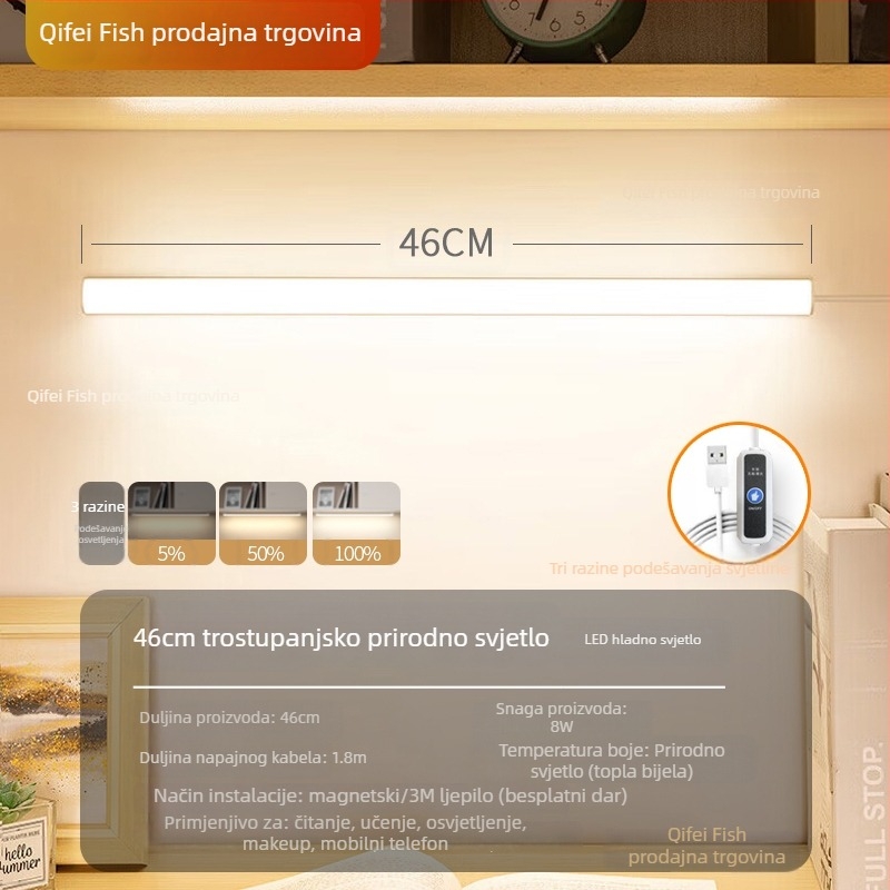 LED stolna lampica za učenje s zaštitom vida – USB napajanje, 5V, magnetska montaža, sjenilo PC+ABS, ambijentalno svjetlo