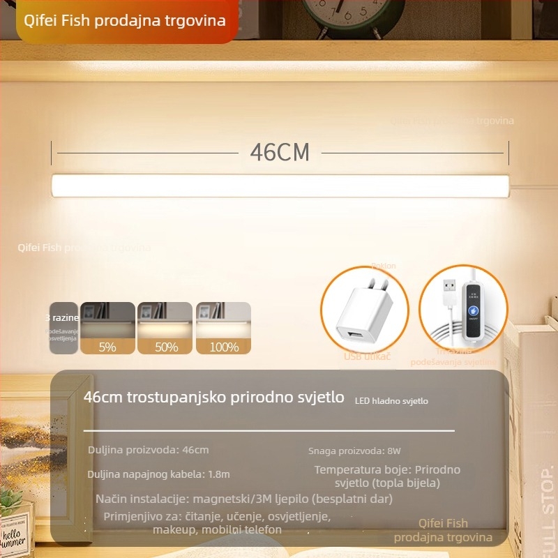 LED stolna lampica za učenje s zaštitom vida – USB napajanje, 5V, magnetska montaža, sjenilo PC+ABS, ambijentalno svjetlo