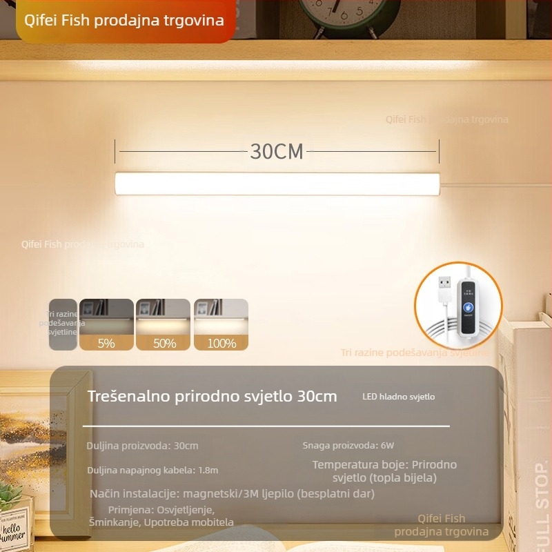 LED stolna lampica za učenje s zaštitom vida – USB napajanje, 5V, magnetska montaža, sjenilo PC+ABS, ambijentalno svjetlo