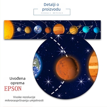 Platno zidna umjetnost s drvenim okvirom – moderni minimalistički stil, planete Sunčevog sustava za dječju sobu, prilagodljivo, u okviru, jednopartski ili dvodijelni skup