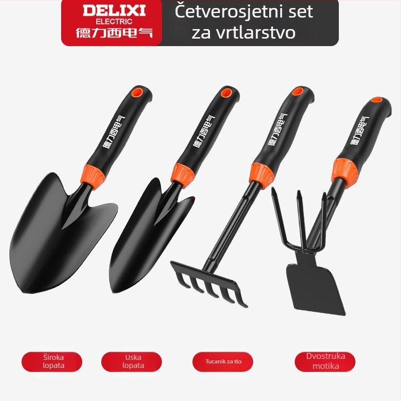 Delixi Electric set vrtnih lopata, karbonsko čelik, tri komada za vrt, cvjetnjak i plažu