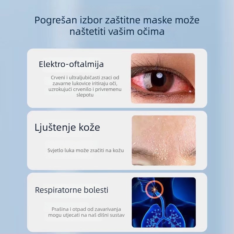 Zaštitna maska za zavarivanje s automatskim zatamnjenjem, nosiva na glavi, pneumatsko pogonsko napajanje, grijani zrak i dalekovodno infracrveno zračenje