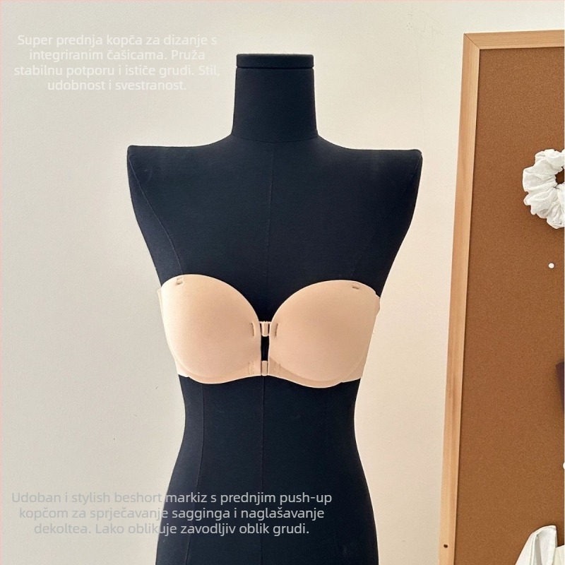 Najlon grudnjak-wrap/tube top bez naramenica, dvostruko prednje kopče, prekriženi stražnji dio, košarica 1/2, srednje oblikovana košarica