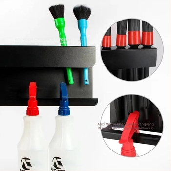 Két szintes szénacél tárolóállvány autómosó kefékhez, asztali tároláshoz, csavaros rögzítés