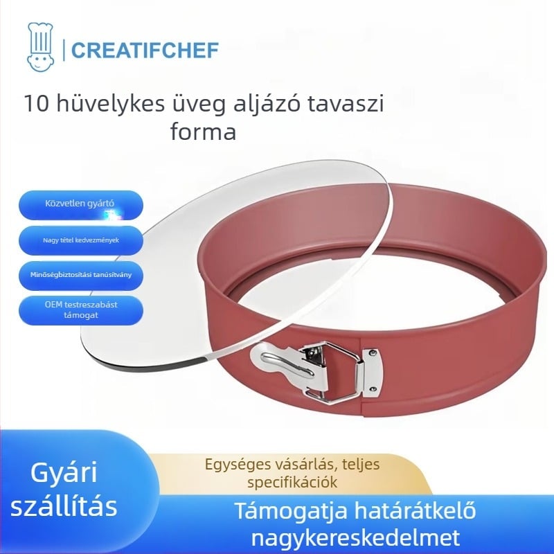 Cheesecake sütőforma üveg aljjal, rugós, szénacélból, univerzális, 2024-ben debütált