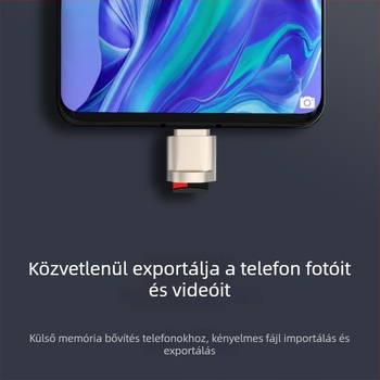 USB-C OTG TF kártyaolvasó okostelekre és tabletekre — USB 2.0, Type-C, TF támogatás, Külső csatlakozás