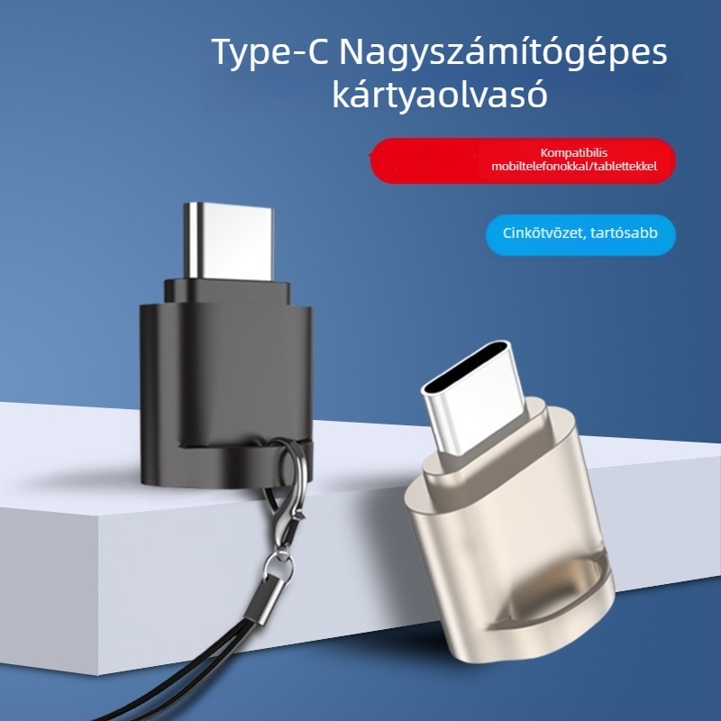 USB-C OTG TF kártyaolvasó okostelekre és tabletekre — USB 2.0, Type-C, TF támogatás, Külső csatlakozás