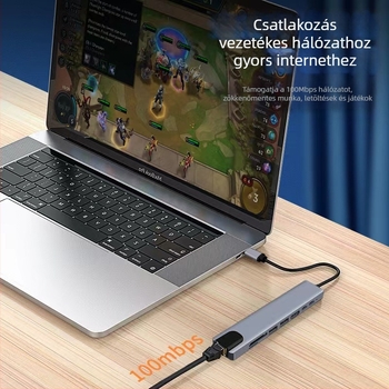 Type-C 8-in-1 dokkoló állomás HDMI-kimenettel, USB 3.0 hub, SD/TF kártyaolvasóval — 5Gbps