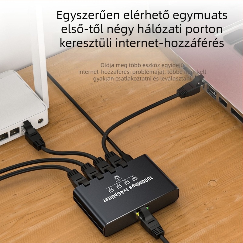Gigabit Ethernet hálózati kapcsoló és osztó, kimenetek 1–4 / 1–3 / 1–2, 1000 Mbps, modell 1.2