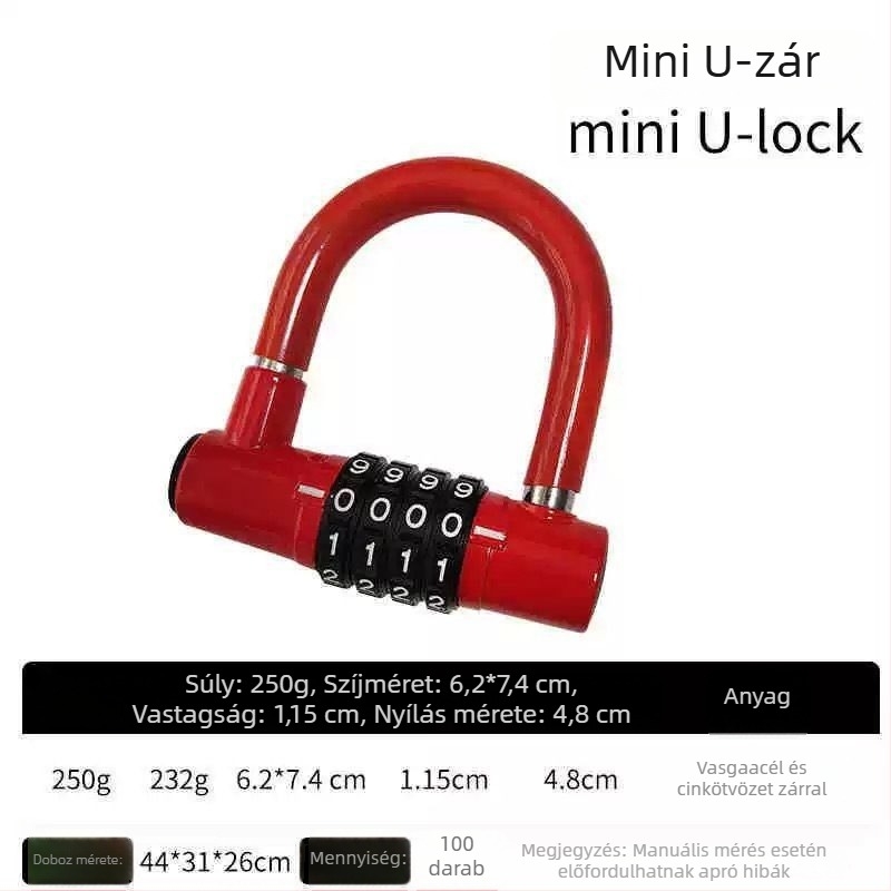 U alakú kombinációs zár, rozsdamentes acél, vágás elleni védelem, modell 17H2020081Z371