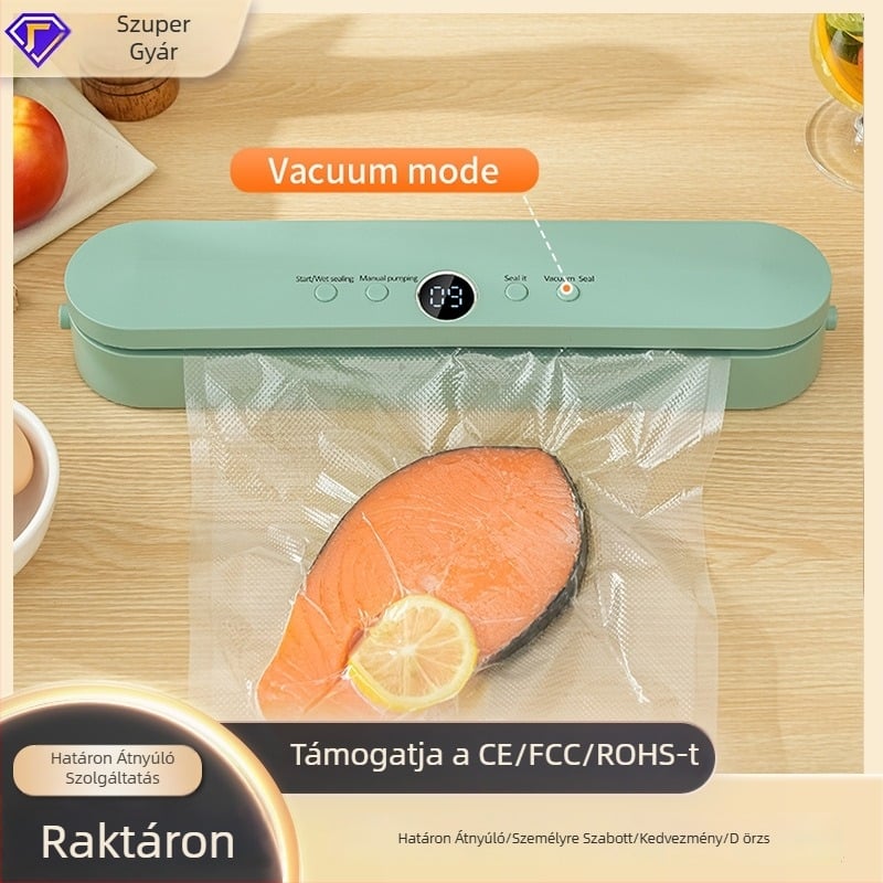 LCD-kijelzős élelmiszer-vákuumszívó gép, automata vákuumozás, 10W 5V, ABS burkolat, kapacitás 500 ml alatt, kompakt otthoni konyhai készülék