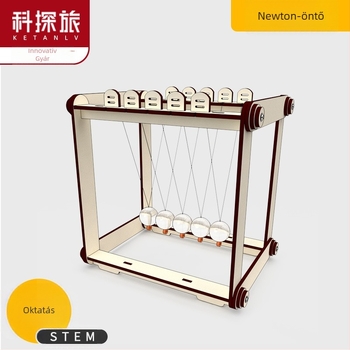 Fából készült Newton-pendulum DIY készlet – Fizikai oktató játék, testreszabható és többfunkciós, 7–14 éveseknek.