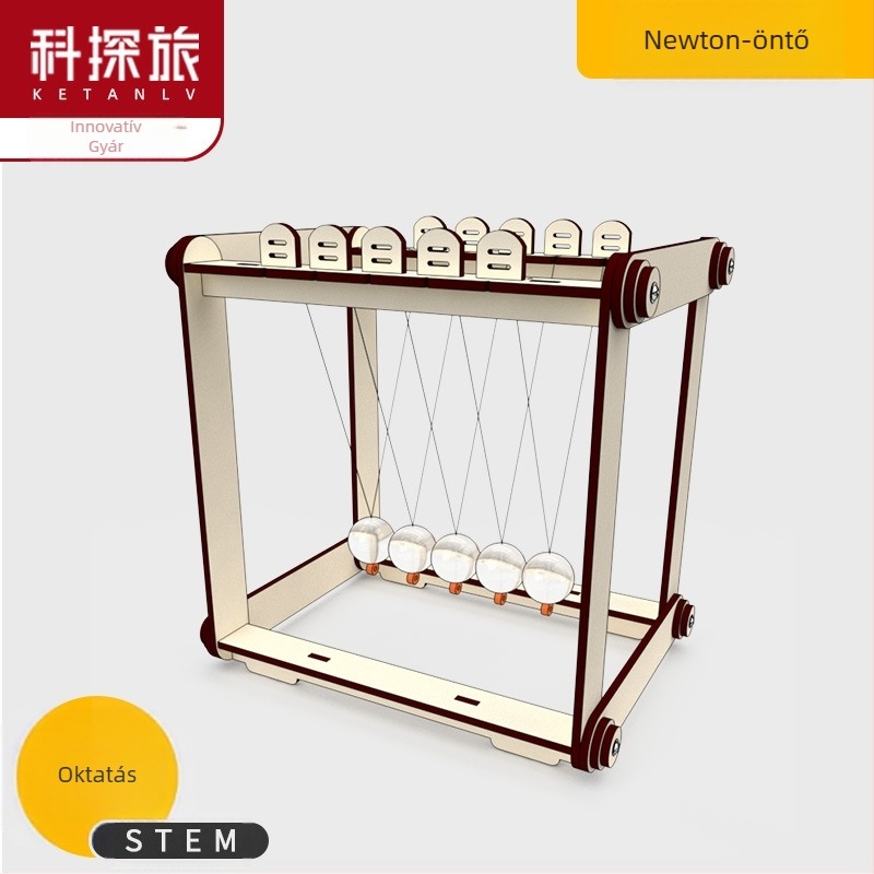 Fából készült Newton-pendulum DIY készlet – Fizikai oktató játék, testreszabható és többfunkciós, 7–14 éveseknek.