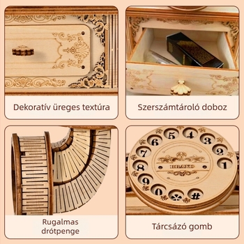 Fából készült retro telefon modell – 3D kirakós asztali dekoráció, oktató játék 7–14 éveseknek, DIY és testreszabás lehetséges