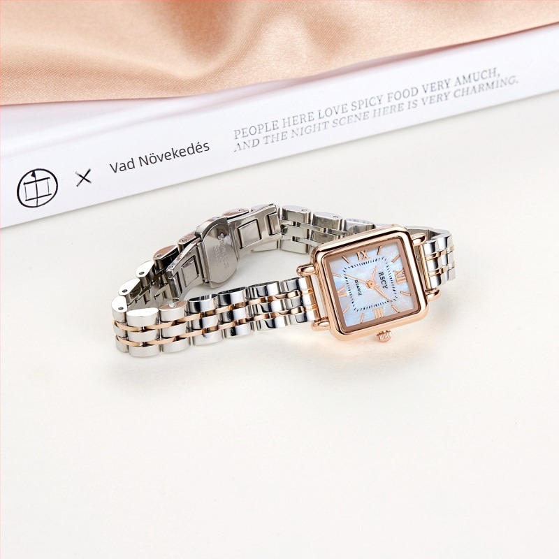 Női négyszögletes karóra - Quartz mozgás, 24 órás kijelzés, rozsdamentes acél szíj, ötvözet tok, 10 m vízállóság