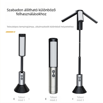 Kempingezésre tervezett multifunkciós LED zseblámpa, újratölthető, 4000 mAh akkumulátor, kézi tekercselés, 360° forgás, hatótávolság 100–200 m