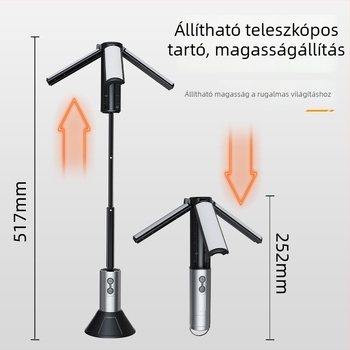 Kempingezésre tervezett multifunkciós LED zseblámpa, újratölthető, 4000 mAh akkumulátor, kézi tekercselés, 360° forgás, hatótávolság 100–200 m