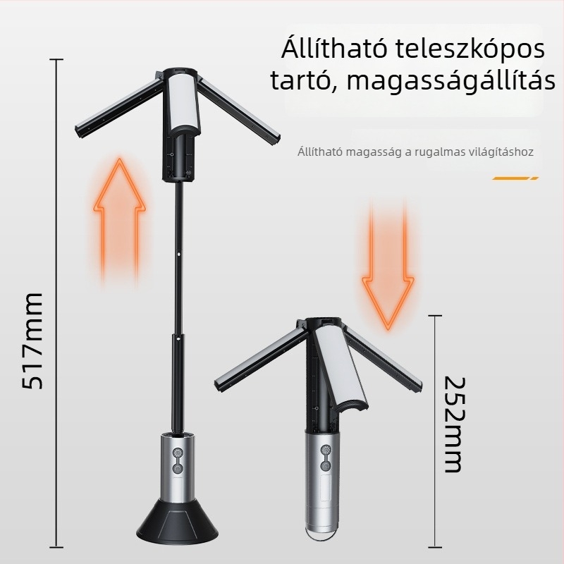 Kempingezésre tervezett multifunkciós LED zseblámpa, újratölthető, 4000 mAh akkumulátor, kézi tekercselés, 360° forgás, hatótávolság 100–200 m