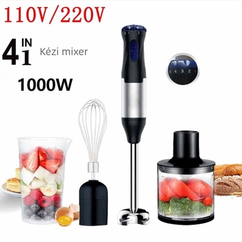 Kézi mixelő készlet rozsdamentes acél testtel, 1000W, >240V, 5 sebesség, 1-3 L kapacitás