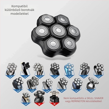 Hetes pengéjű forgó fej, pótalkatrész kopasz fejű elektromos borotvához, kefés motorral
