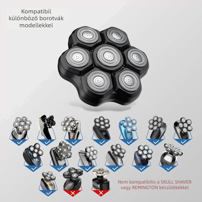 Hetes pengéjű forgó fej, pótalkatrész kopasz fejű elektromos borotvához, kefés motorral