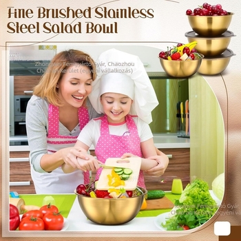 6 darab rozsdamentes acél konyhai tálakból álló készlet – tojásfelverő tál, salátás tál, zöldséges tál, leveses tál, frissességmegőrző tál, többfunkciós keverőtál
