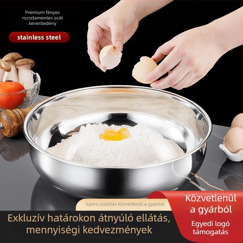 Vastagított rozsdamentes acél tál leveshez és tésztához, fűthető, otthoni használatra