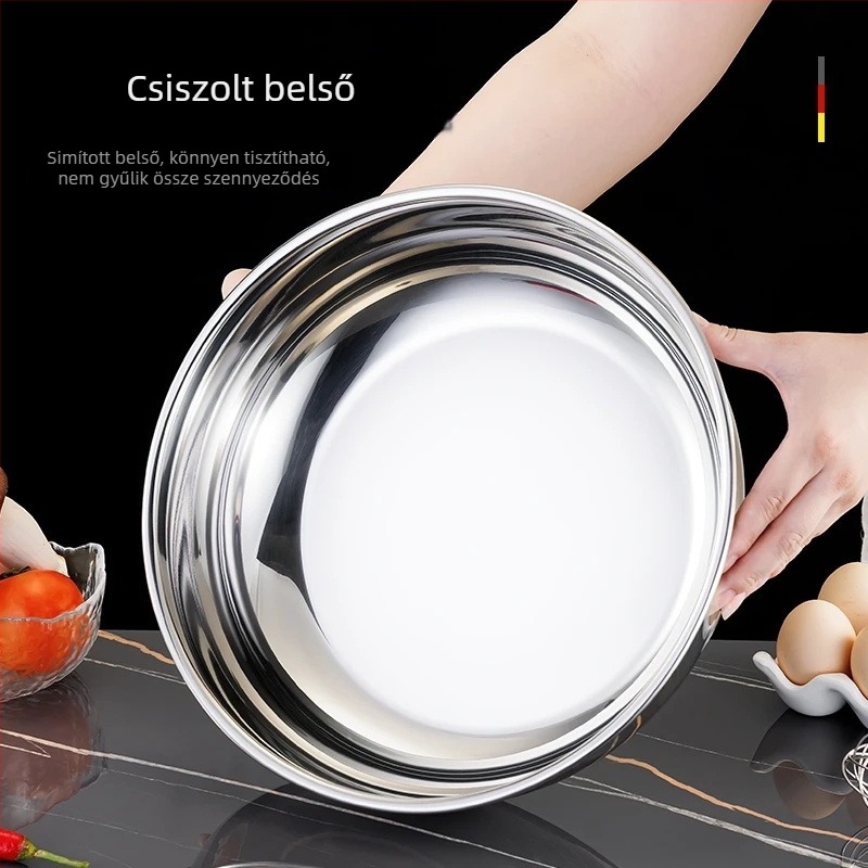 Vastagított rozsdamentes acél tál leveshez és tésztához, fűthető, otthoni használatra