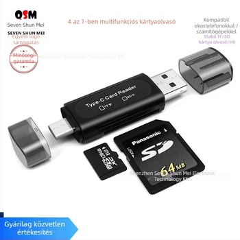 Q-02 Kettős OTG kártyaolvasó SD/TF – Type-C/USB 2.0, külső, Windows 7-kompatibilis