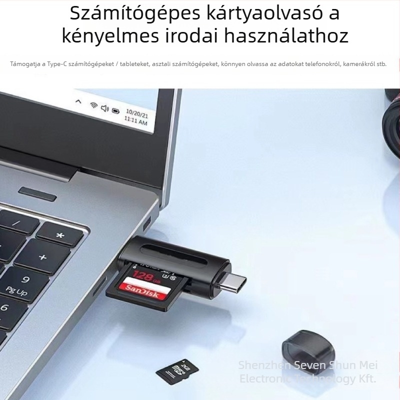 Q-02 Kettős OTG kártyaolvasó SD/TF – Type-C/USB 2.0, külső, Windows 7-kompatibilis