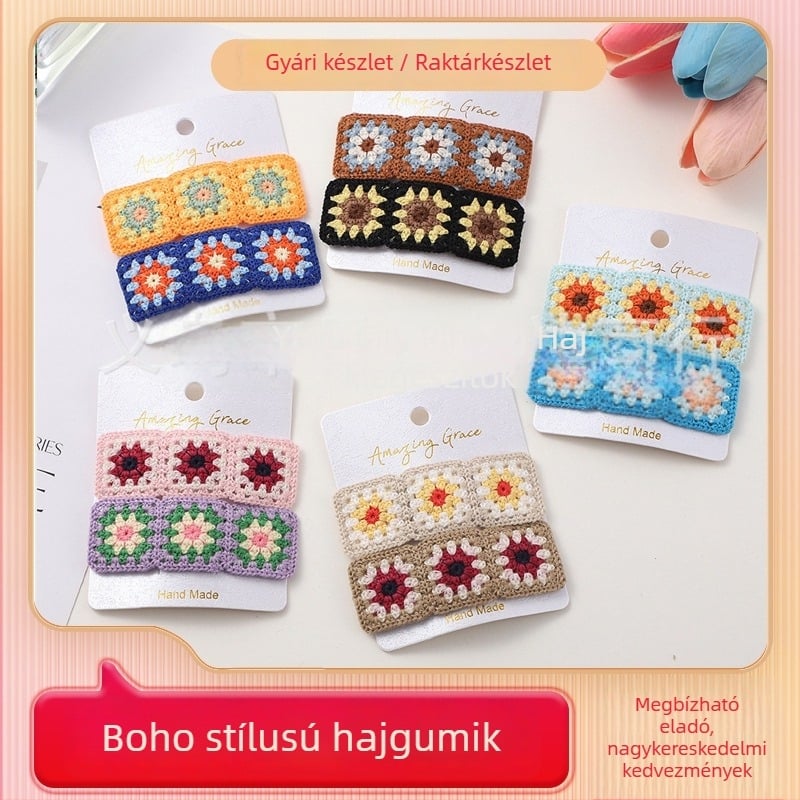 Gyerekeknek készült hajcsipesz, kézzel készített gyapjú BB klip, bohém stílus