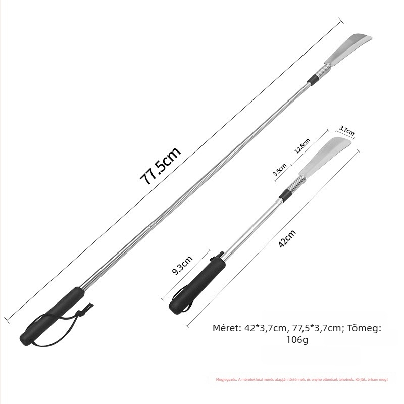 Rozsdamentes acélból készült kihúzható cipőkanál — modell: Stainless steel retractable shoehorn, márka: junyiking, stílus: Scaling, használható minden évszakban