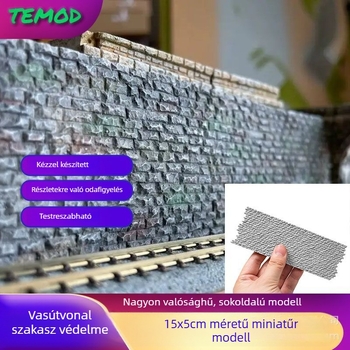 Gipszből készült mikroskála építészeti modell: Realisztikus vasúti lejtőfal téglával és kővel, modell K-5*15CM, statikus, DIY-képes és testreszabható