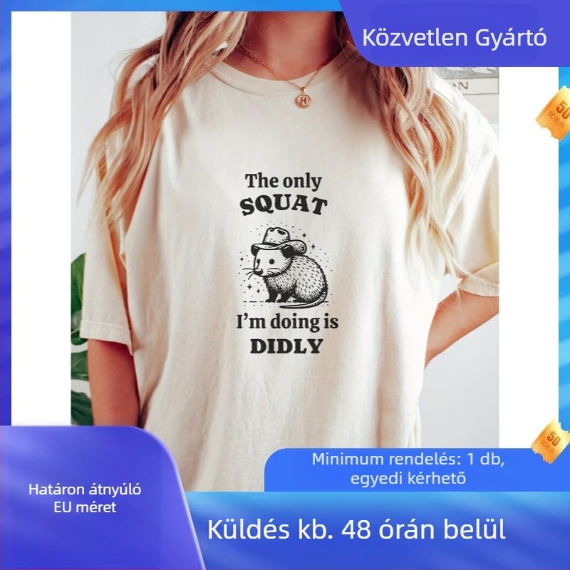 DIDLY betűs nyomású póló, kerek nyakú, rövid ujjú, bő szabás, 96%+ pamut