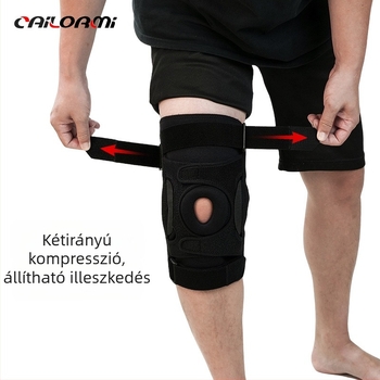 Állítható csuklós térdvédő nyitott dizájnnal, félhold alakú lemez, acél tartó, klóroprén kaucsuk